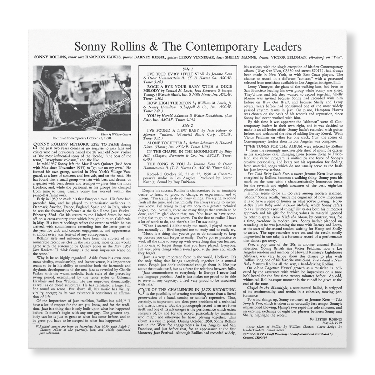 Sonny Rollins And The Contemporary Leaders 180g LP – Craft Recordings Sonny Rollins And The Contemporary Leaders 180g LP – Craft Recordings