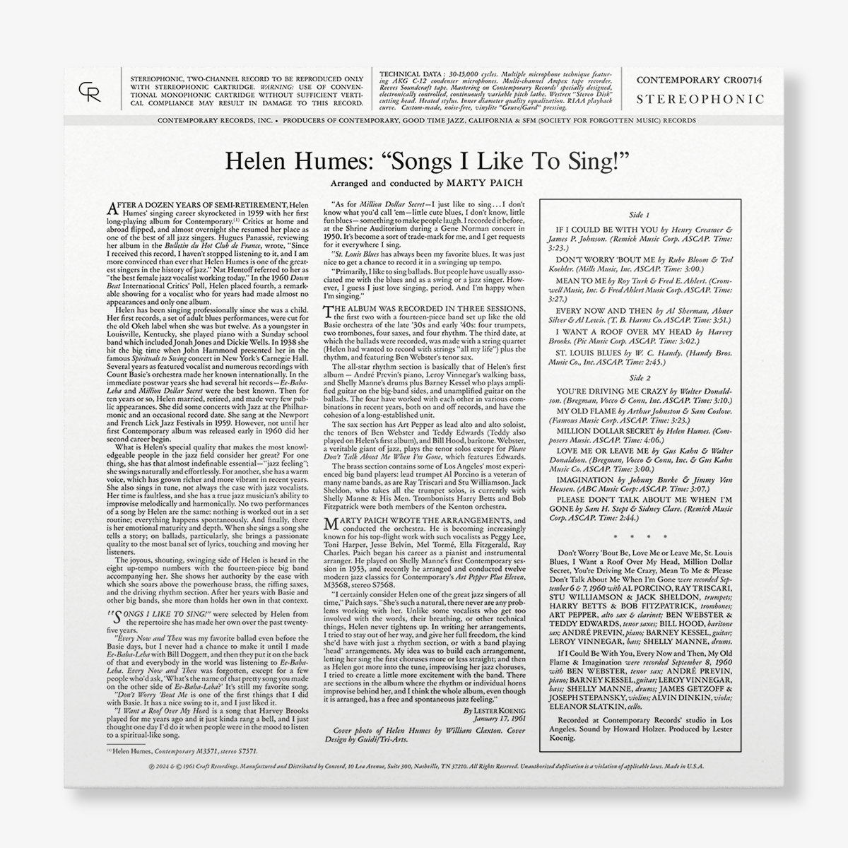 Songs I Like To Sing! - Contemporary Records Acoustic Sounds Series (180g LP)