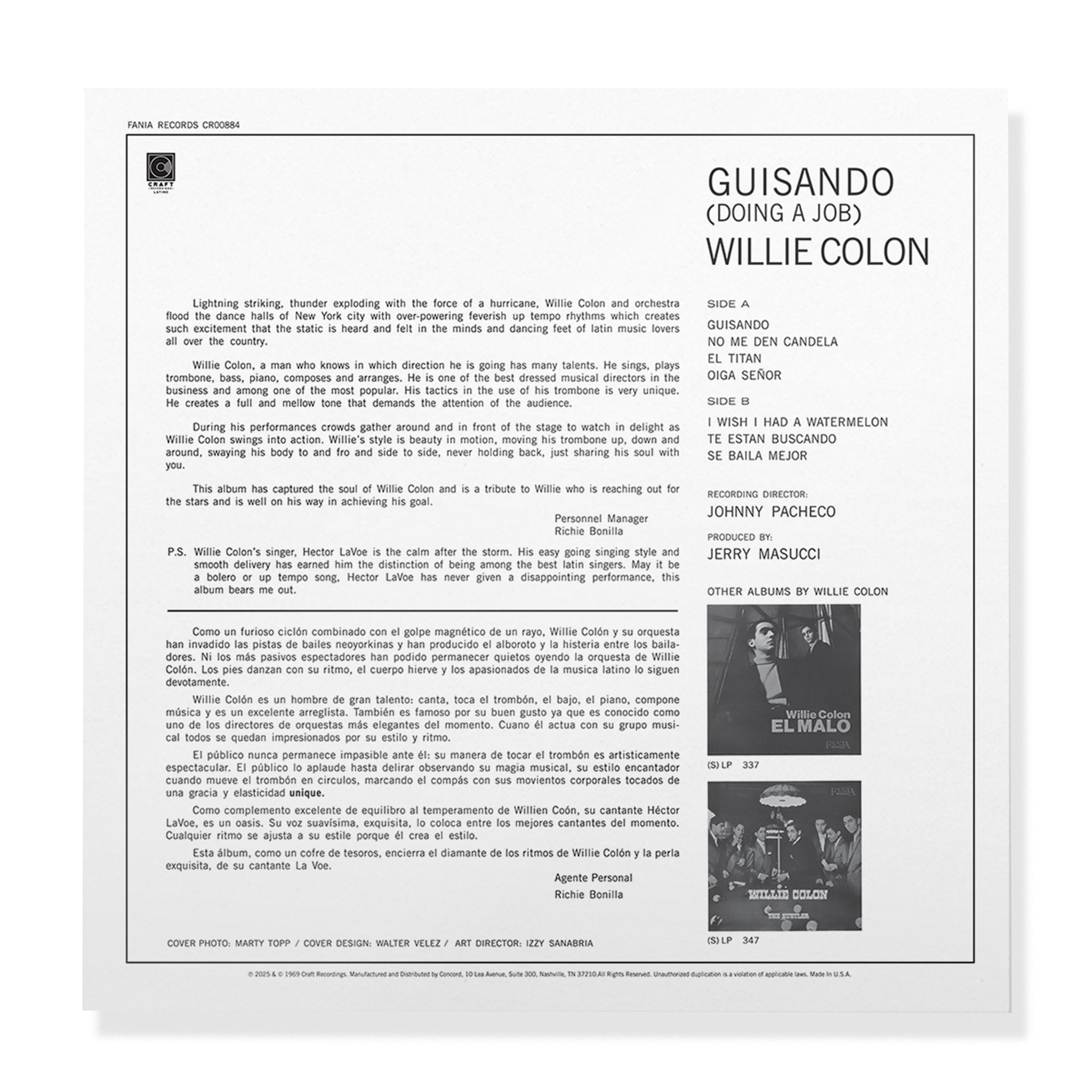 Willie Colón – Guisando: Doing A Job (LP) | Craft Recordings