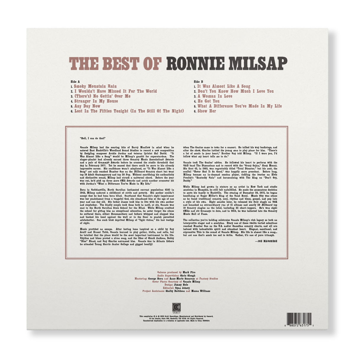 The Best Of Ronnie Milsap LP – Craft Recordings