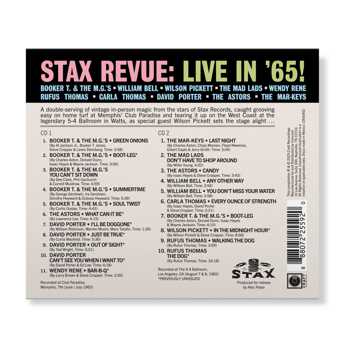 STAX REVUE: LIVE IN '65! (2-CD) – Craft Recordings