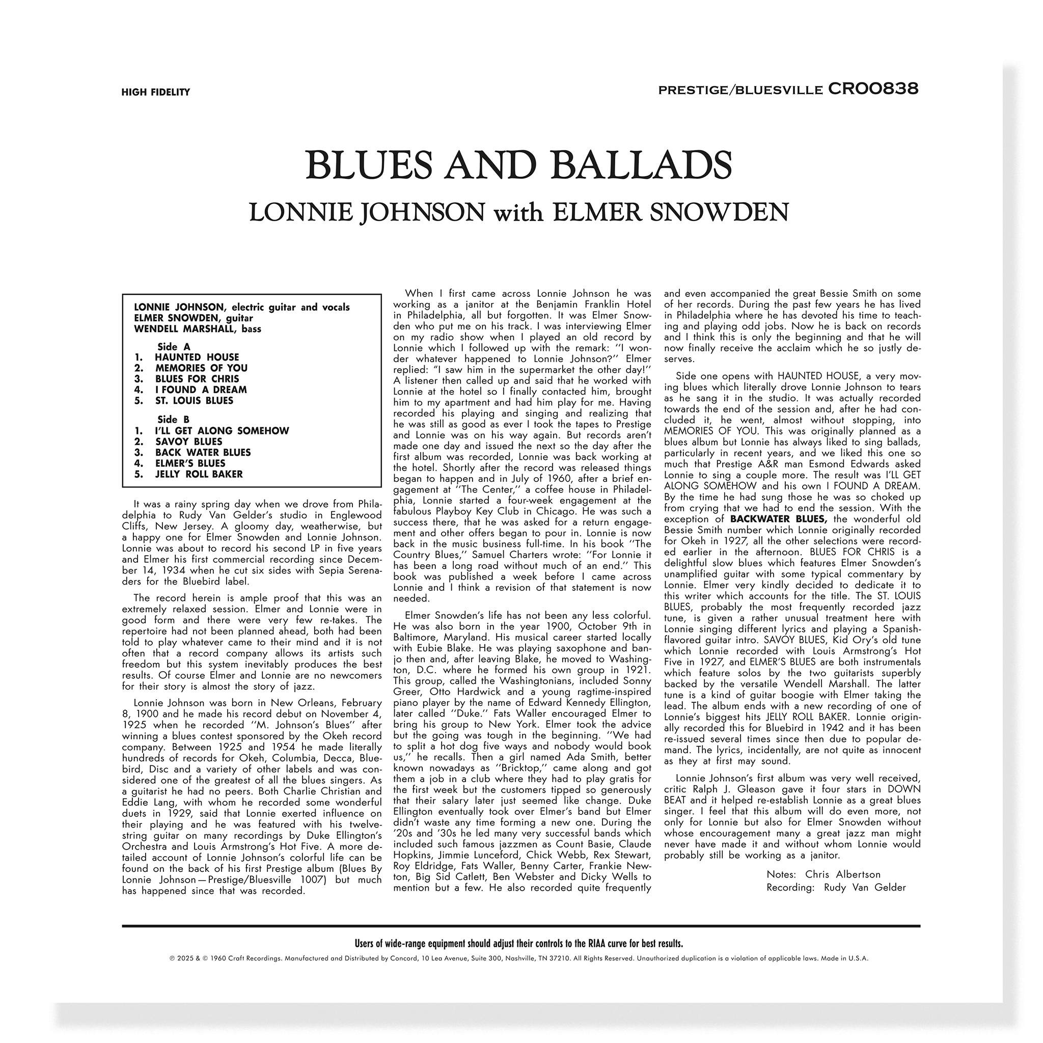 Lonnie Johnson - Blues and Ballads (Bluesville Series) (180g LP