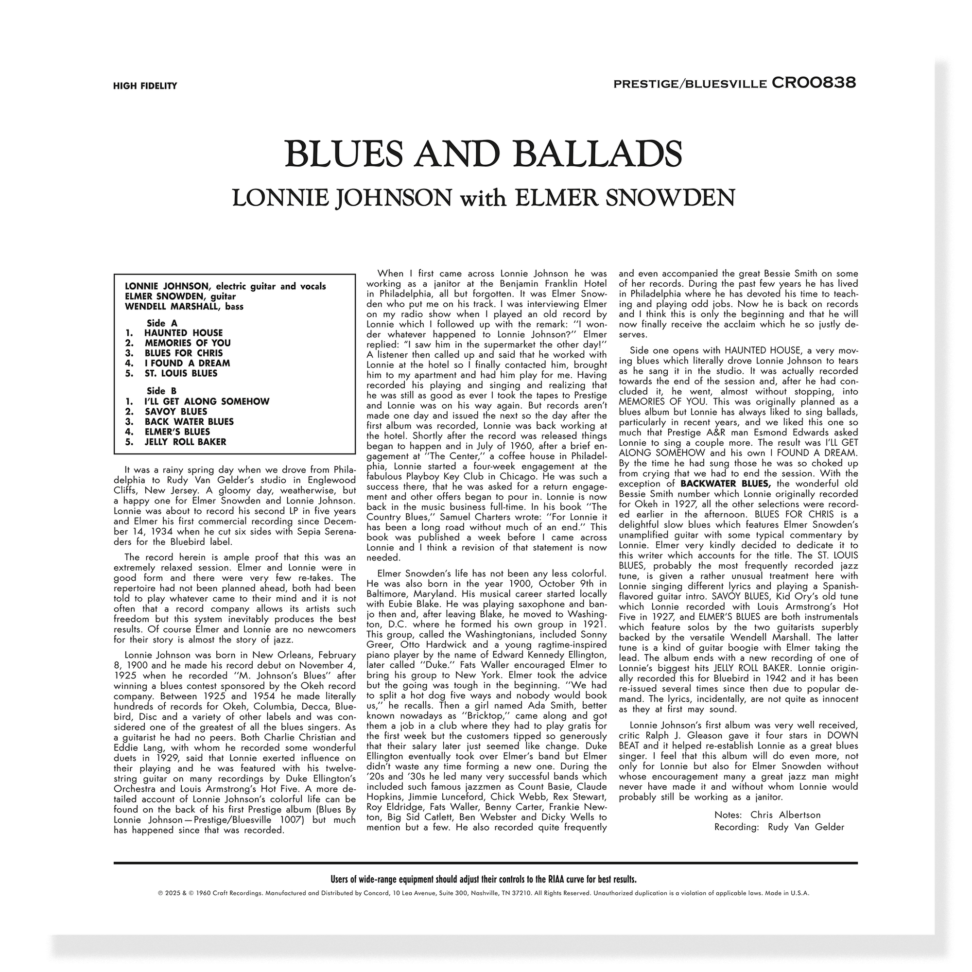 Lonnie Johnson - Blues and Ballads (Bluesville Series) (180g LP)