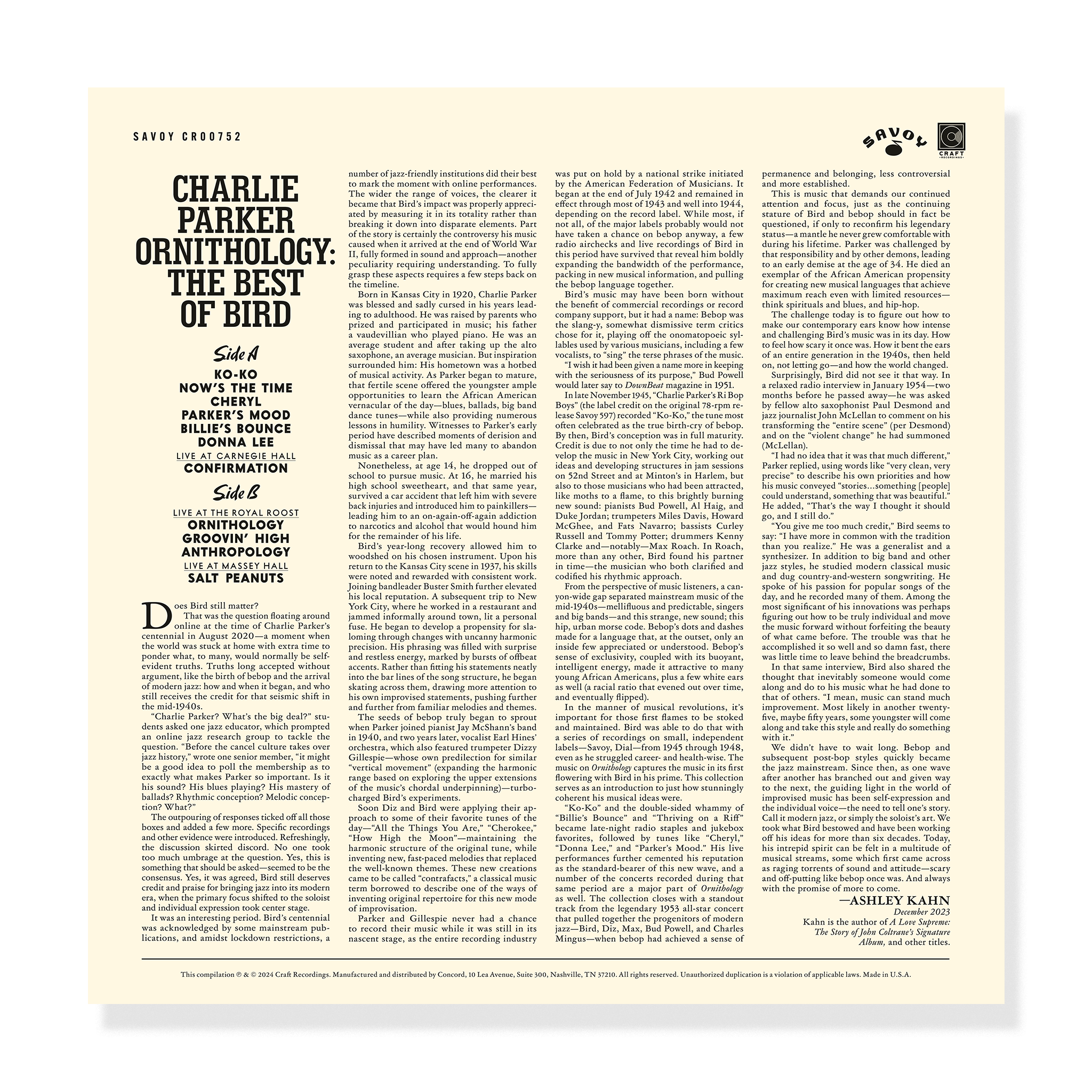 Charlie Parker – Ornithology: The Best Of Bird (LP) – Craft
