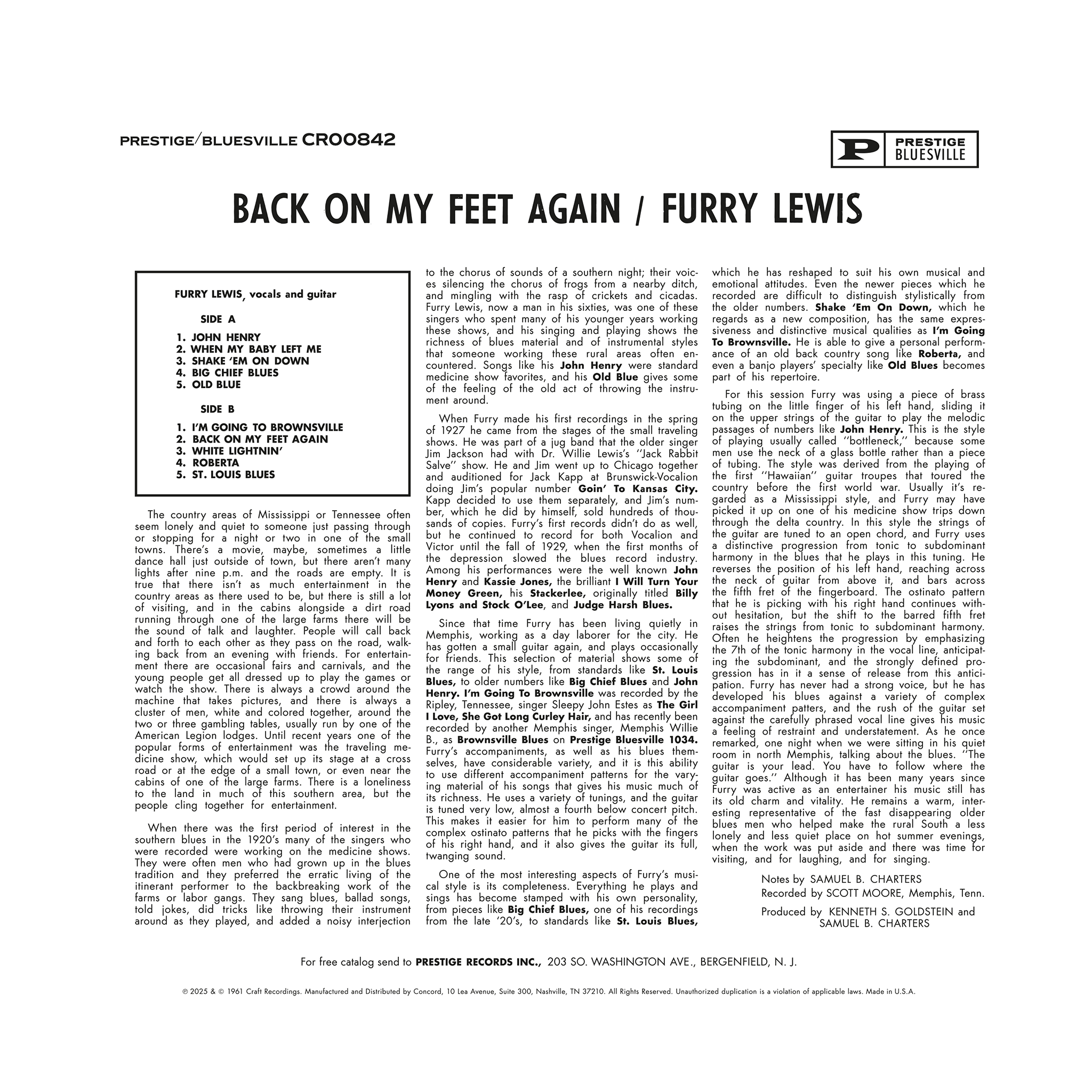 Back On My Feet Again (Bluesville Series) (180g LP) – Craft Recordings