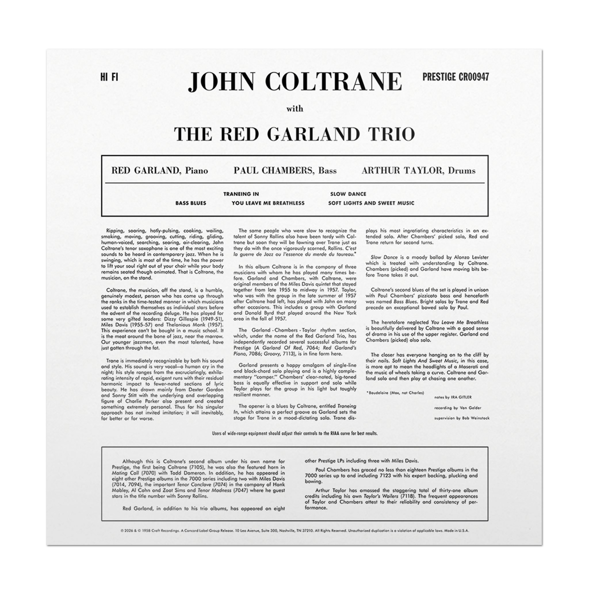 John Coltrane – John Coltrane With The Red Garland Trio (Original