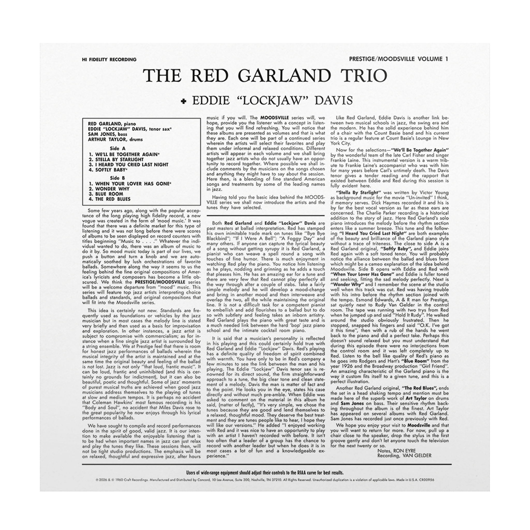 The Red Garland Trio With Eddie “Lockjaw” Davis – Moodsville