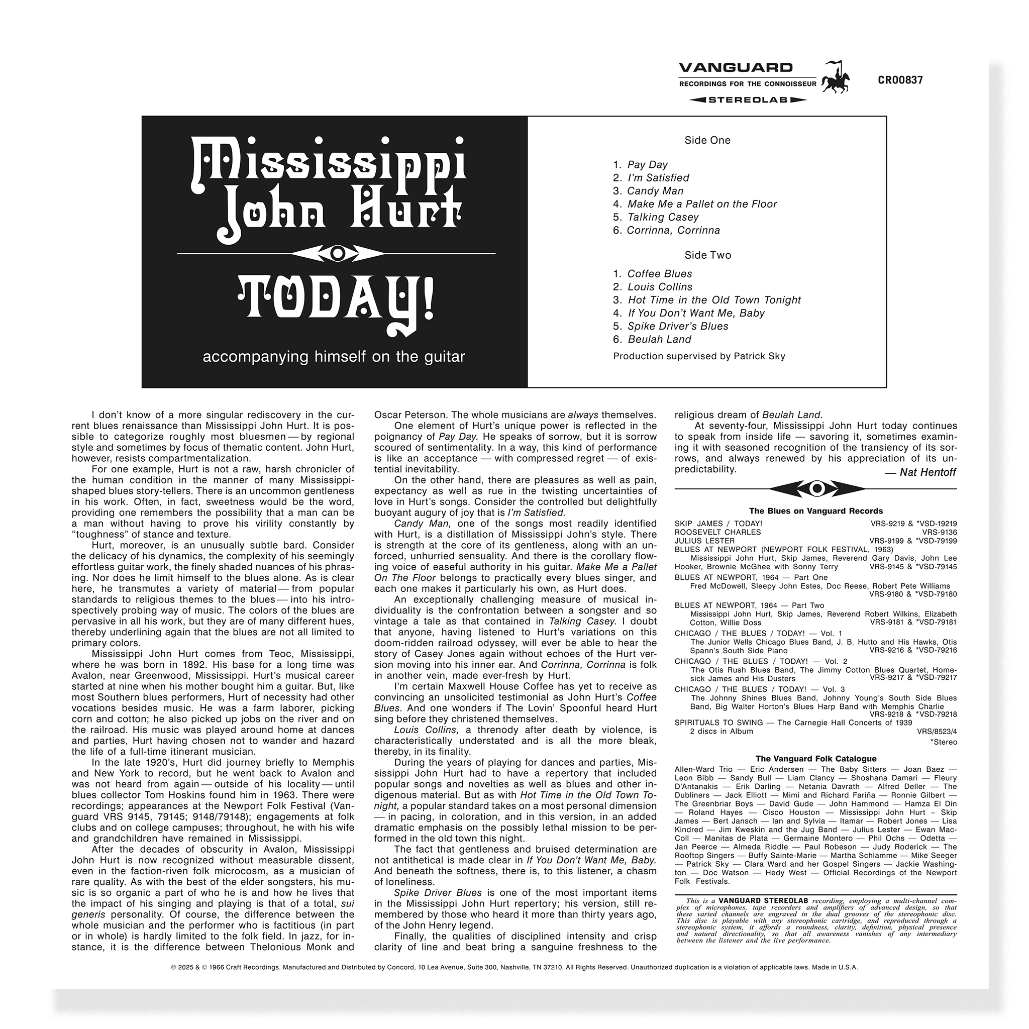 Mississippi John Hurt - Today! (Bluesville Series) (180g LP Mississippi John Hurt - Today! (Bluesville Series) (180g LP