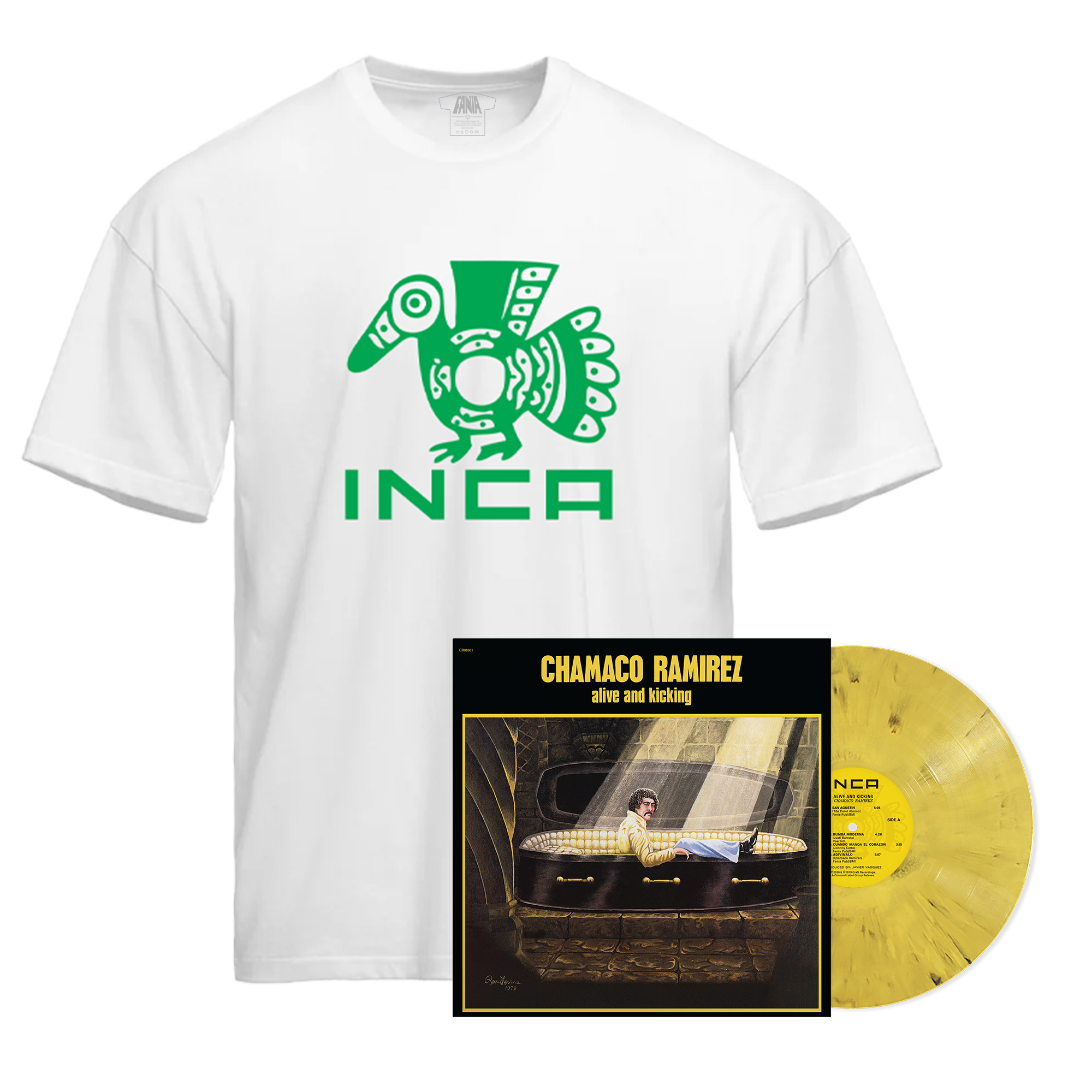Alive And Kicking (Rumba Amarilla LP - Fania Exclusive) + Inca Records Logo T-Shirt – view 1 of 5