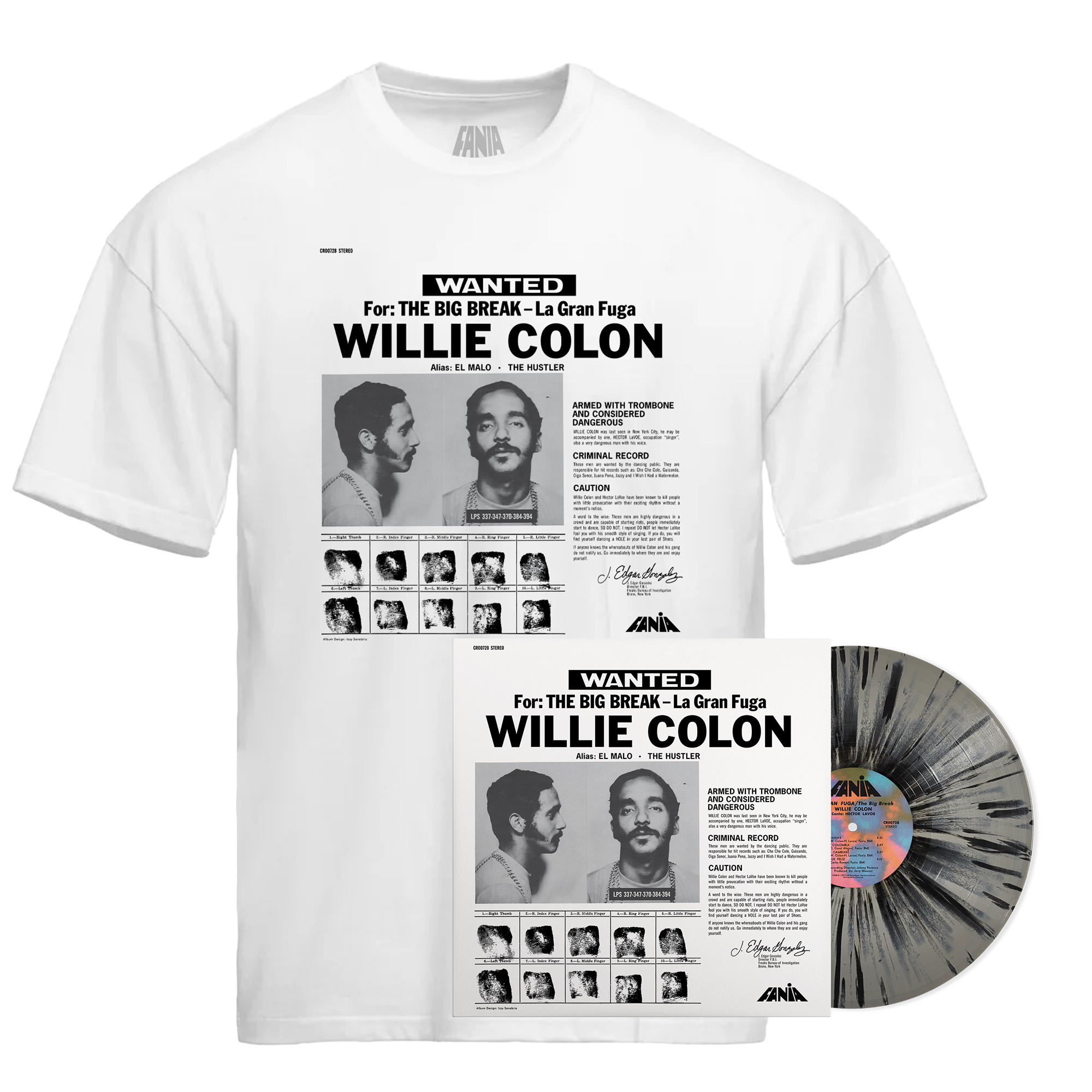 The Big Break / La Gran Fuga (Black Burst Splatter - Fania Exclusive LP) + Most Wanted T-Shirt Bundle – view 1 of 4
