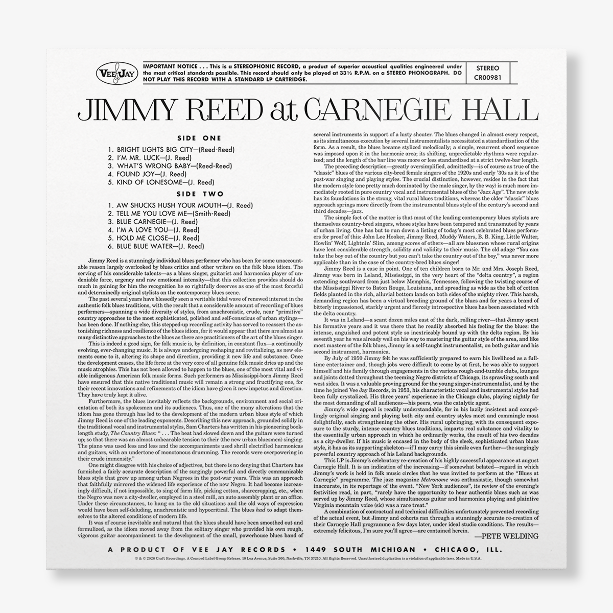 Jimmy Reed At Carnegie Hall  (Bluesville Series) (180G LP) – view 4 of 4