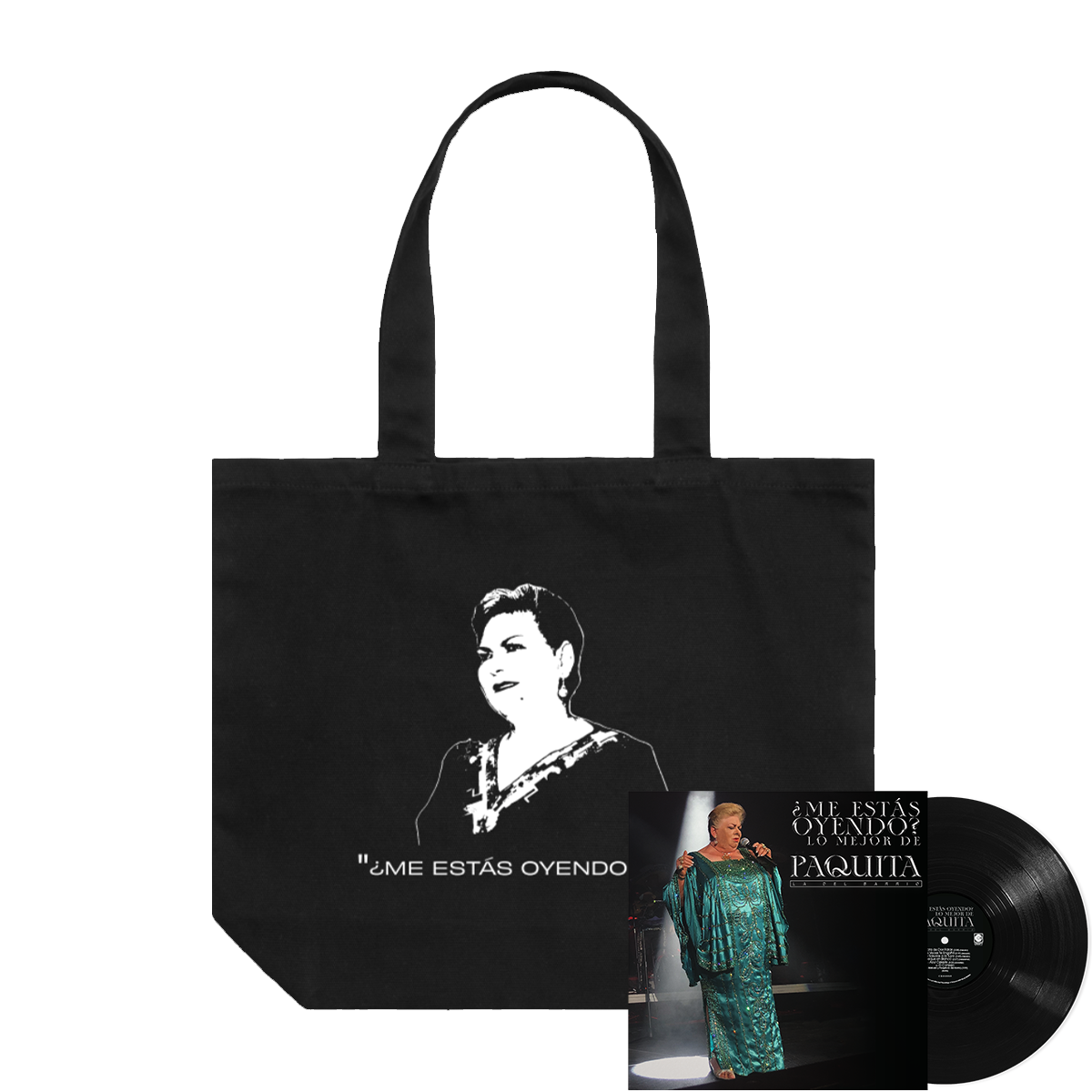 Conjunto ¿Me Estas Oyendo? Lo Mejor De Paquita La Del Barrio (LP) + Bolsa Mercancía Oficial – view 1 of 2