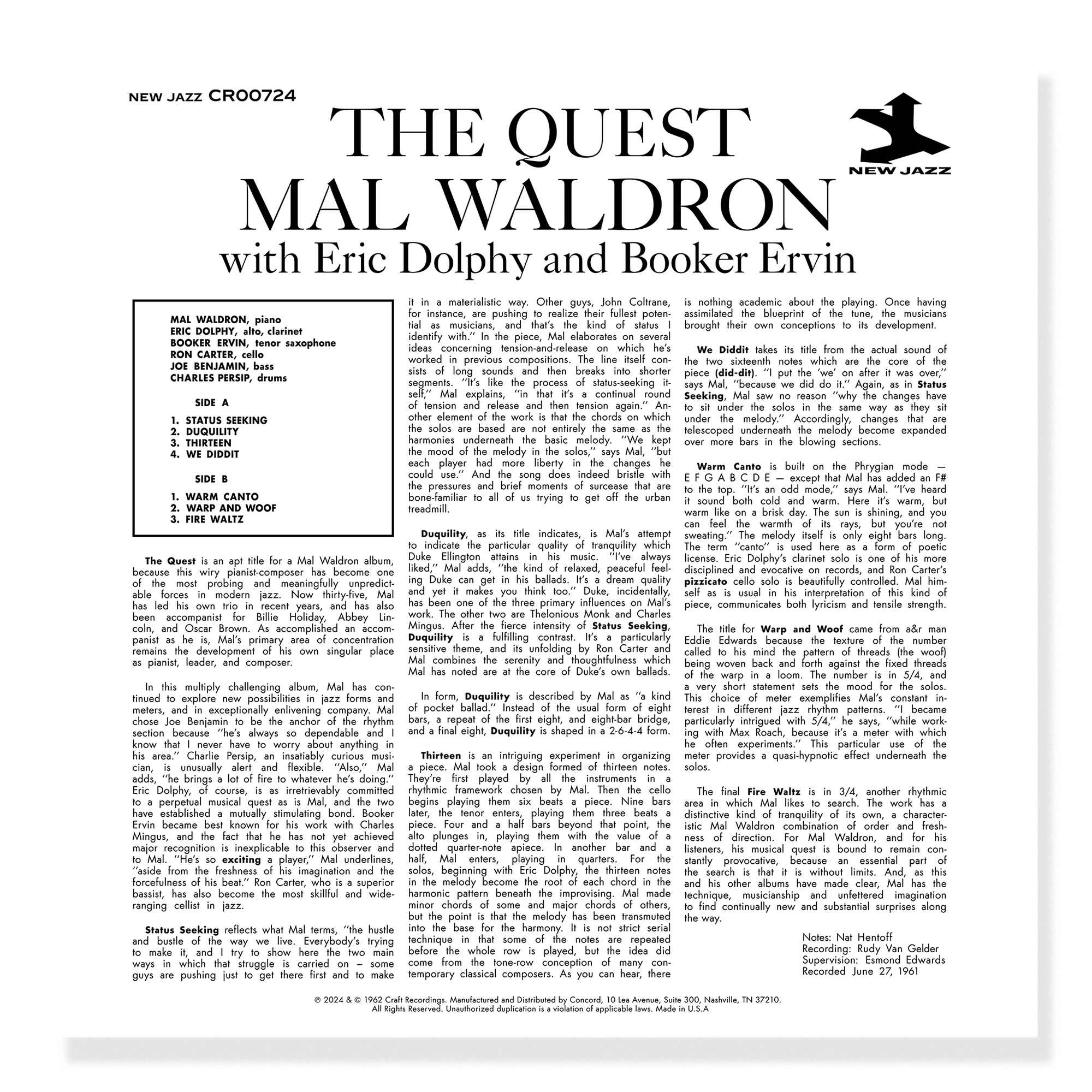 The Quest (Original Jazz Classics Series) (180g LP) – Craft Recordings The Quest (Original Jazz Classics Series) (180g LP) – Craft Recordings