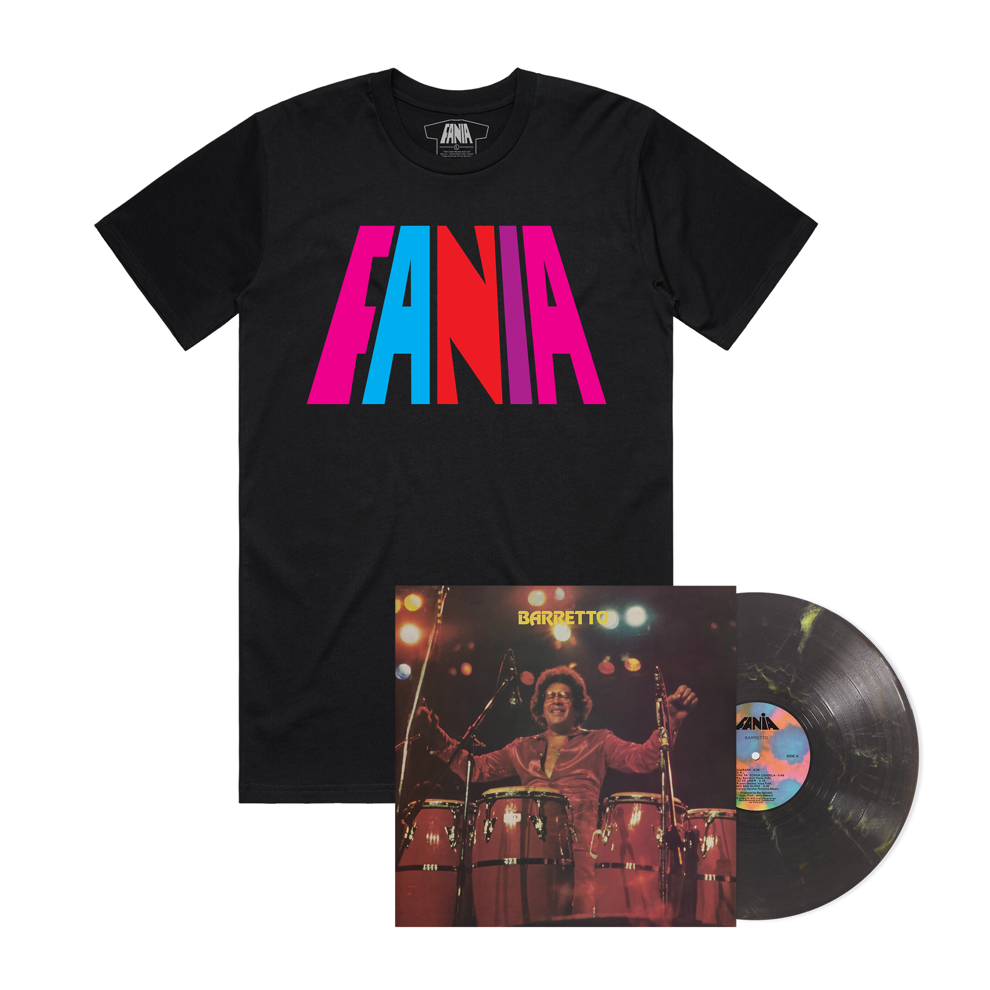 BARRETTO (140G YELLOW SMOKE COLOR LP – FANIA EXCLUSIVE) + FANIA BLACK LOGO T-SHIRT)