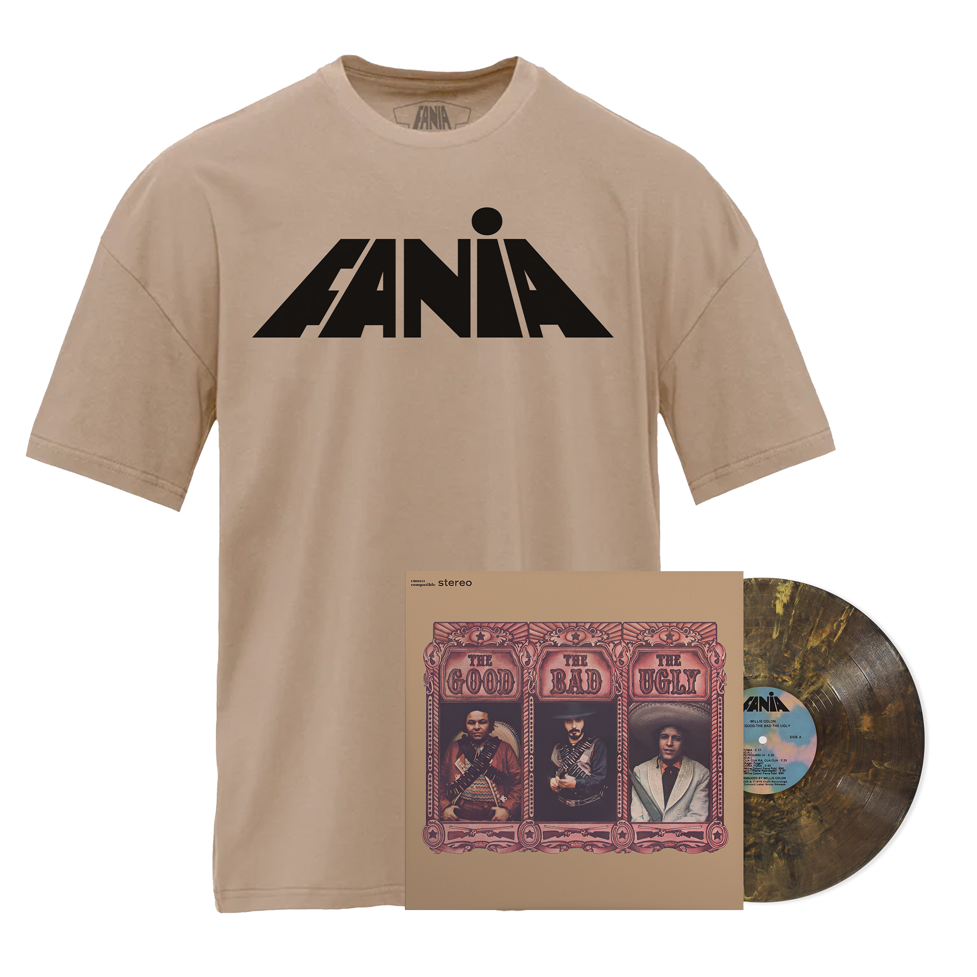 The Good, The Bad, And The Ugly (Cobre Campesino LP - Fania Exclsuive) + Fania Retro Logo T-Shirt Bundle – view 1 of 3