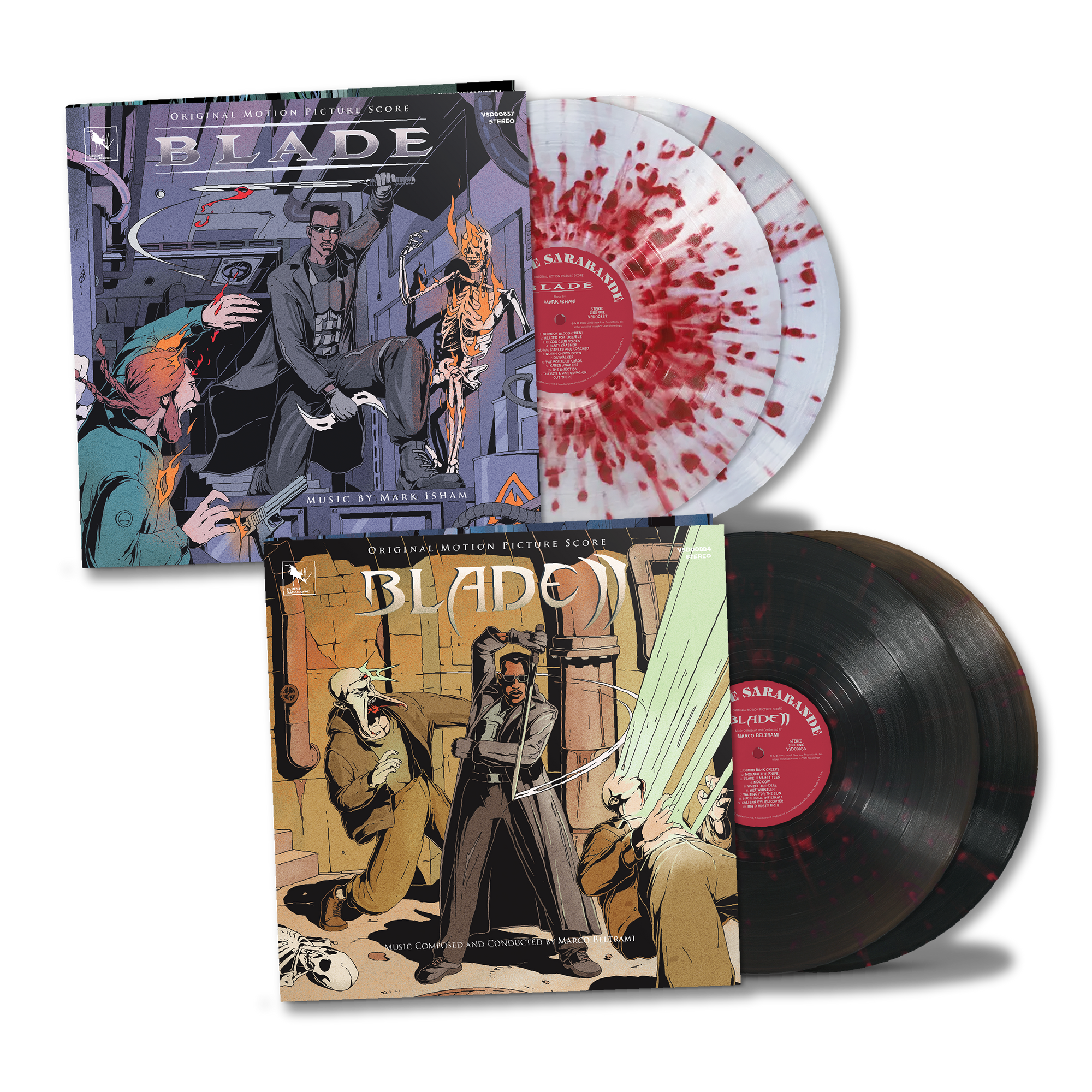Blade &amp; Blade II (Original Motion Picture Score - The Deluxe Editions) Varèse Sarabande Exclusive Blood Splatter Vinyl Bundle – view 1 of 5