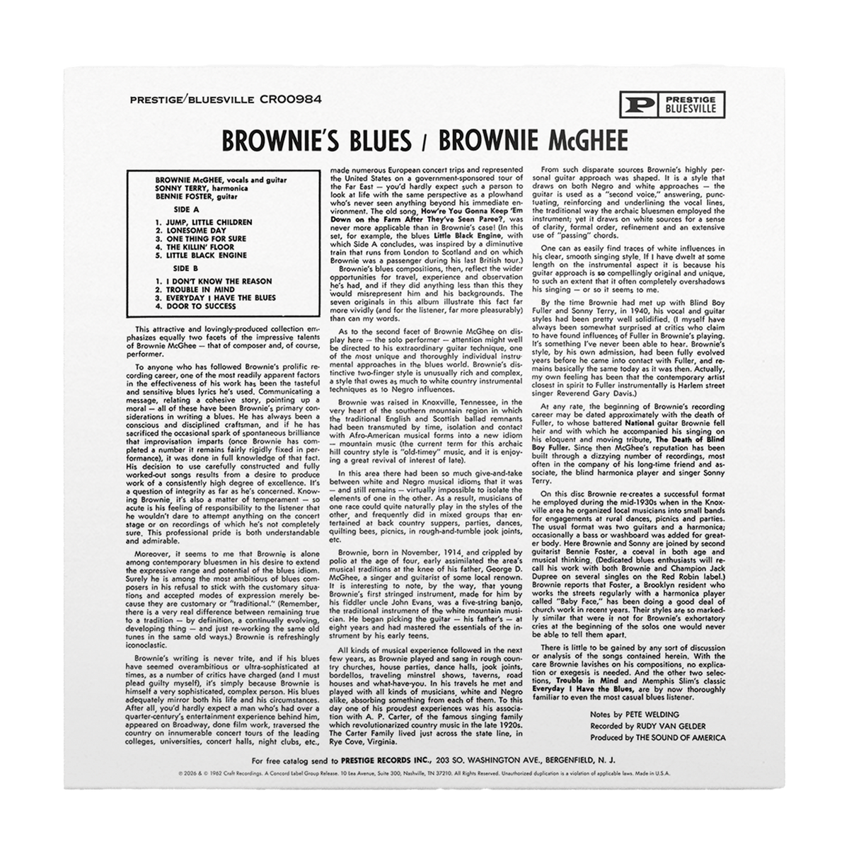 Brownie's Blues (Bluesville) (180g LP) – view 4 of 4