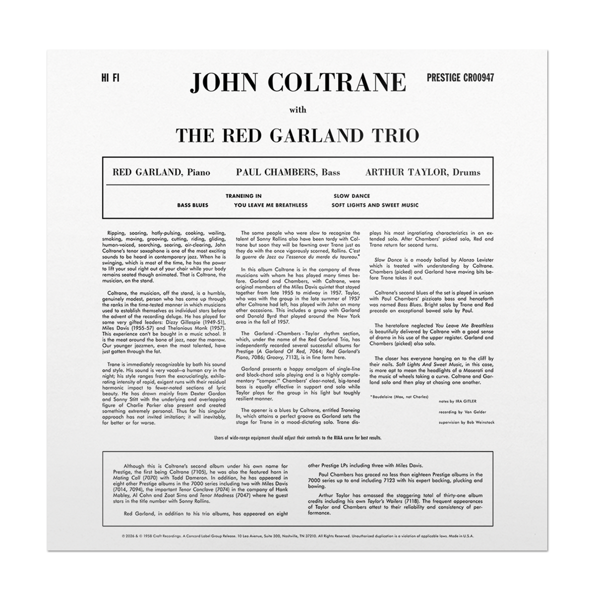John Coltrane With The Red Garland Trio (Original Jazz Classics Series) (180g LP) – view 4 of 4