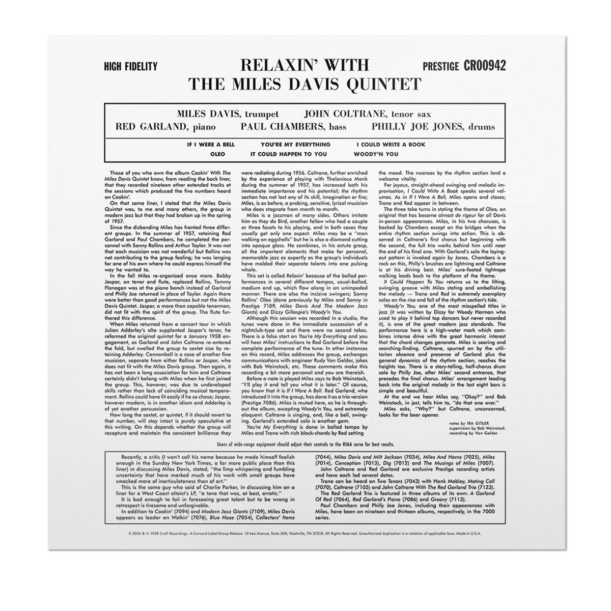 Relaxin' With The Miles Davis Quintet (Original Jazz Classics Series) (180g LP) – view 4 of 4