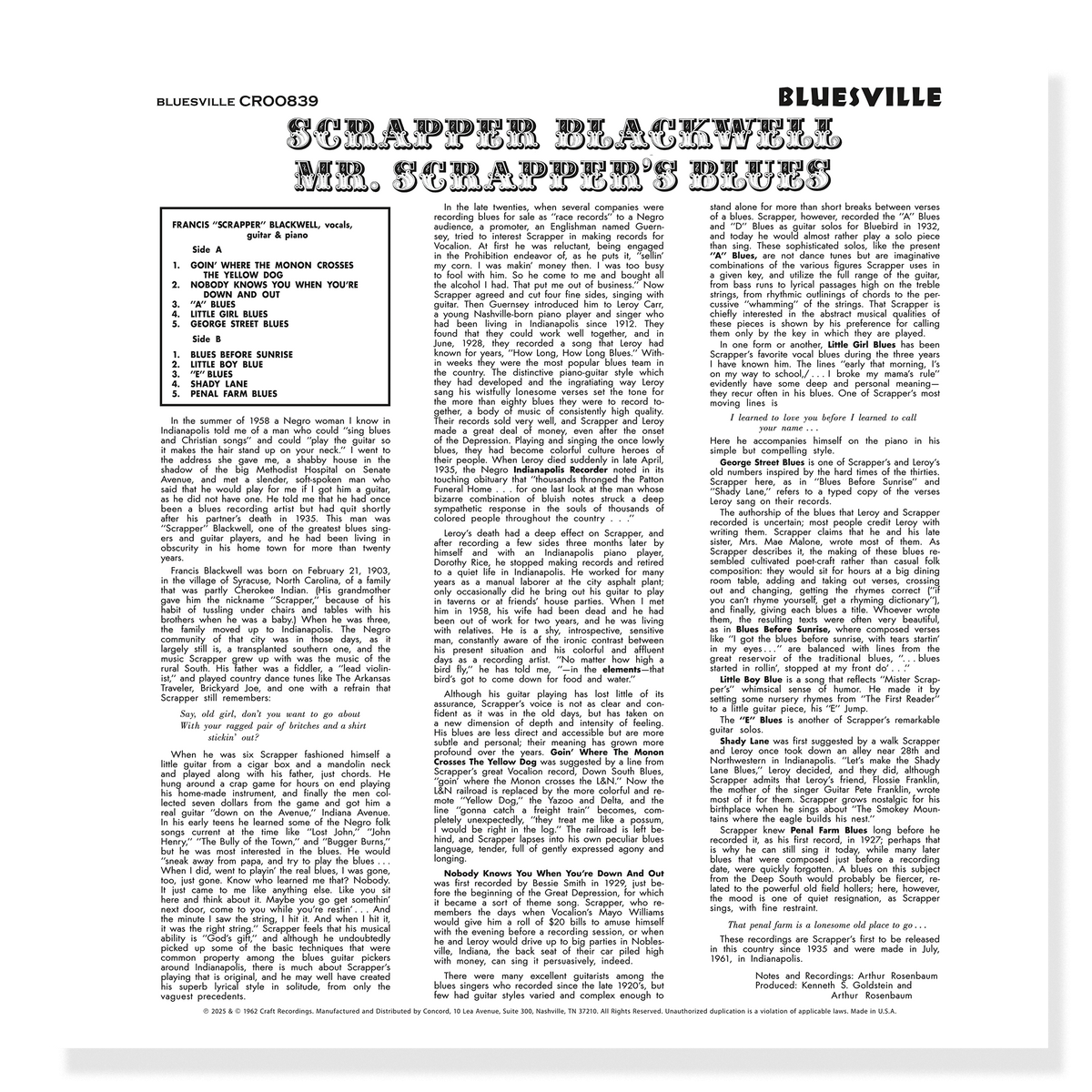 Mr. Scrapper’s Blues (Bluesville Series) (180g LP) – Craft Recordings