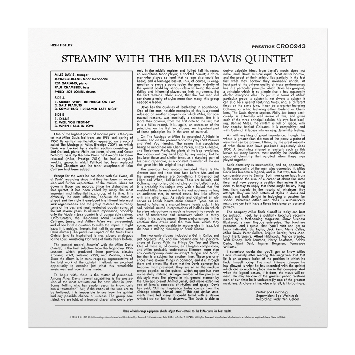 Steamin' With The Miles Davis Quintet (Original Jazz Classics Series) (180g LP) – view 4 of 4