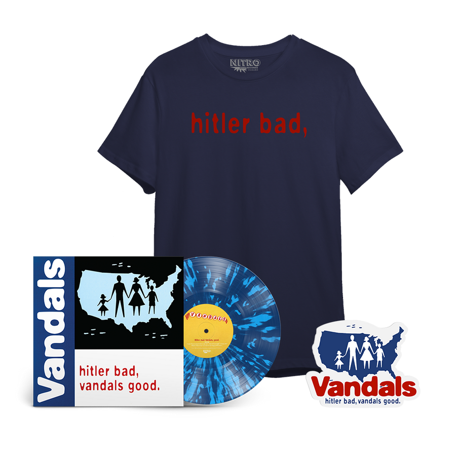 Hitler Bad, Vandals Good Bundle (Blue/White Splatter LP + Exclusive T-Shirt + Window Decal)